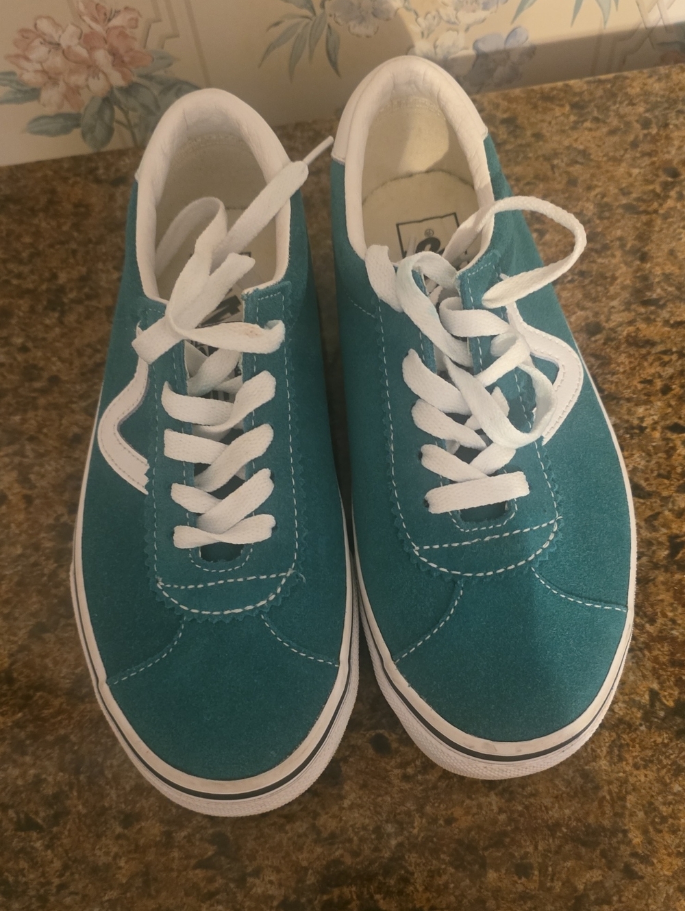 Vans Teal Suede Low-Top Sneakers with White Trim